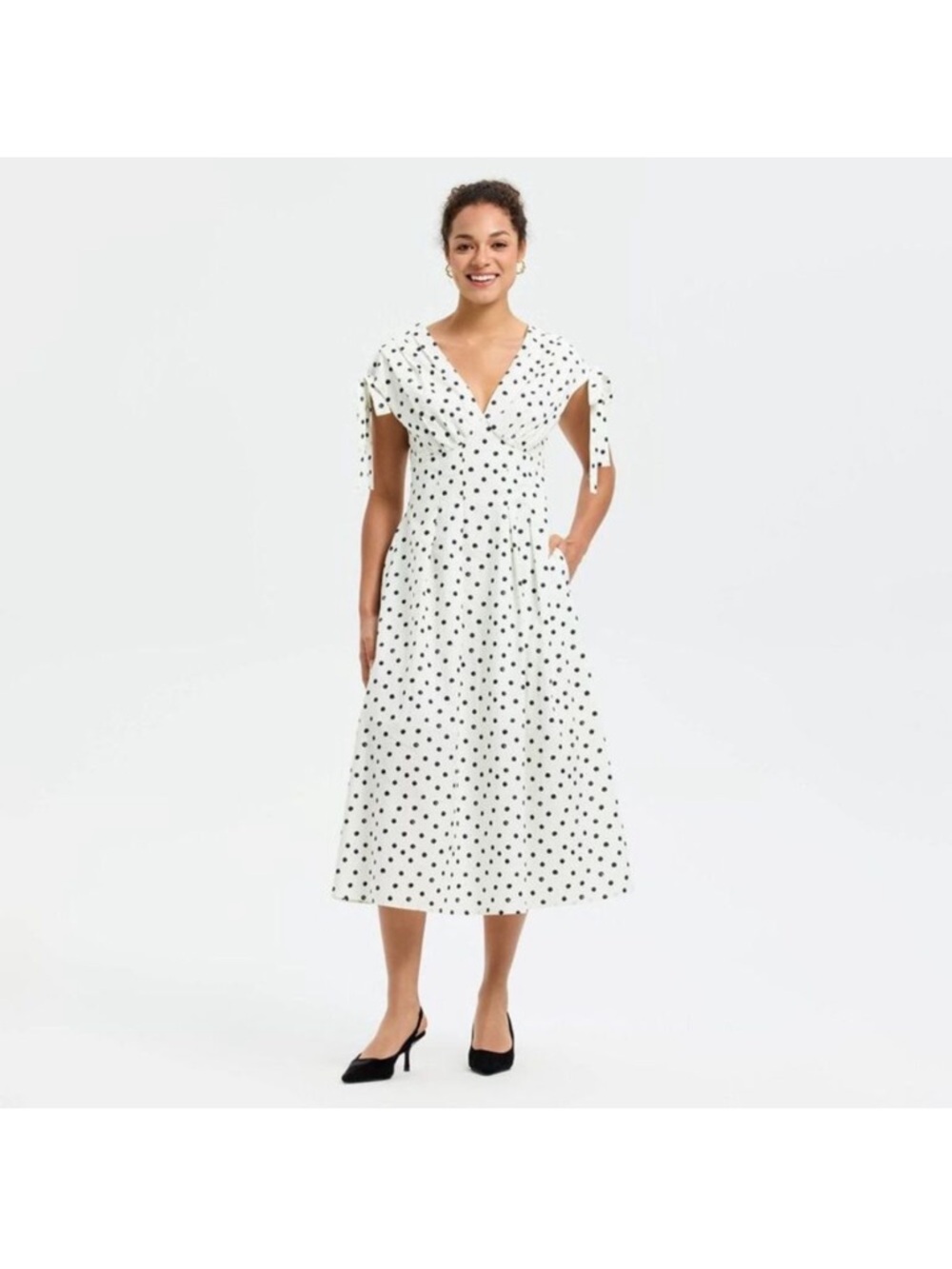 a new day White Midi Dress with Black Polka Dots